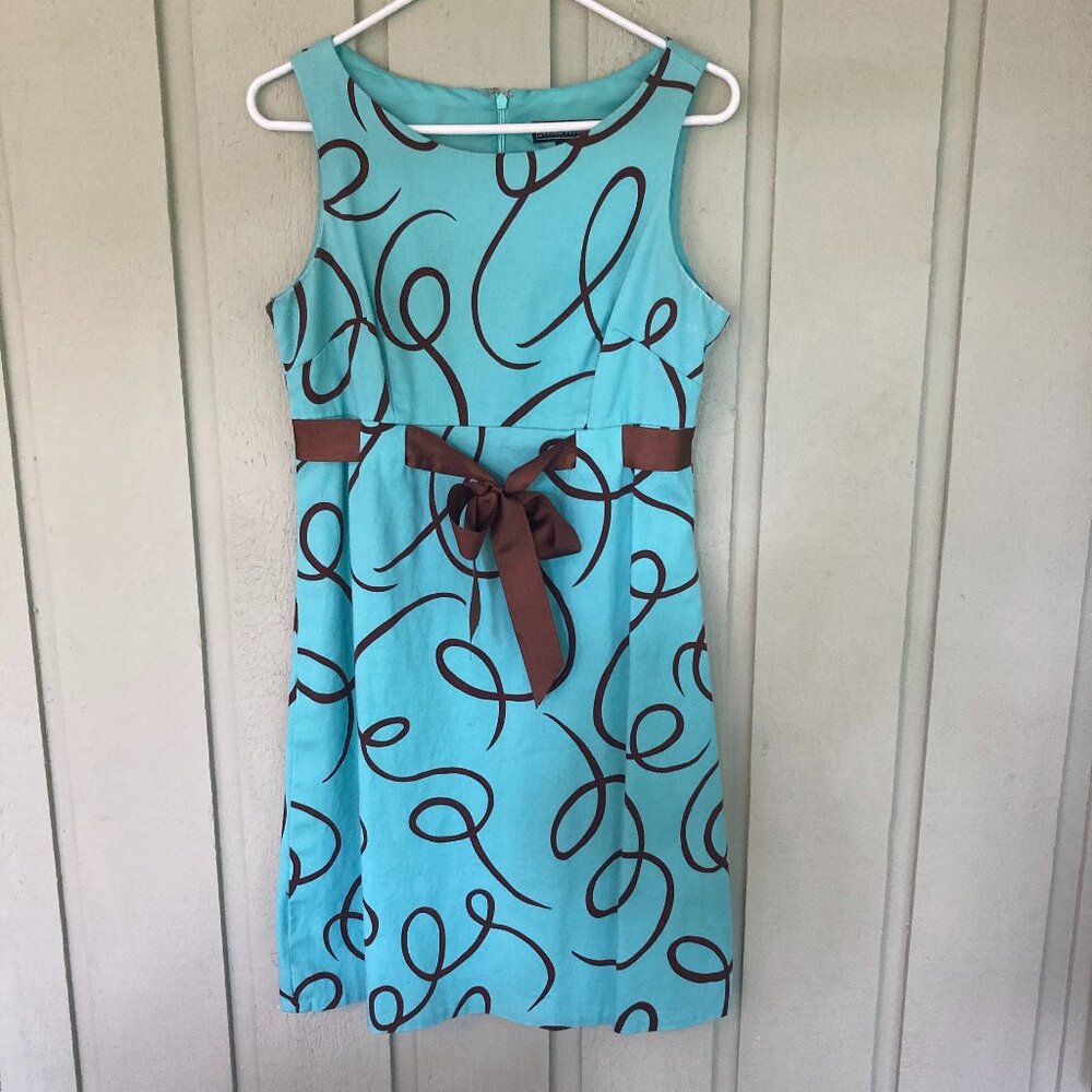 Jessica Howard Teal with Brown Scroll and tie dress -  size 10